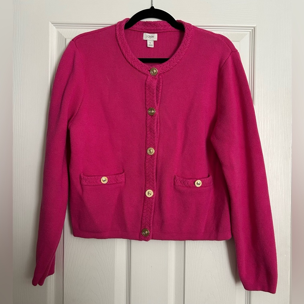 J Crew Lady Jacket Pink Cardigan Sz Large Gold Buttons Preppy Mothercore